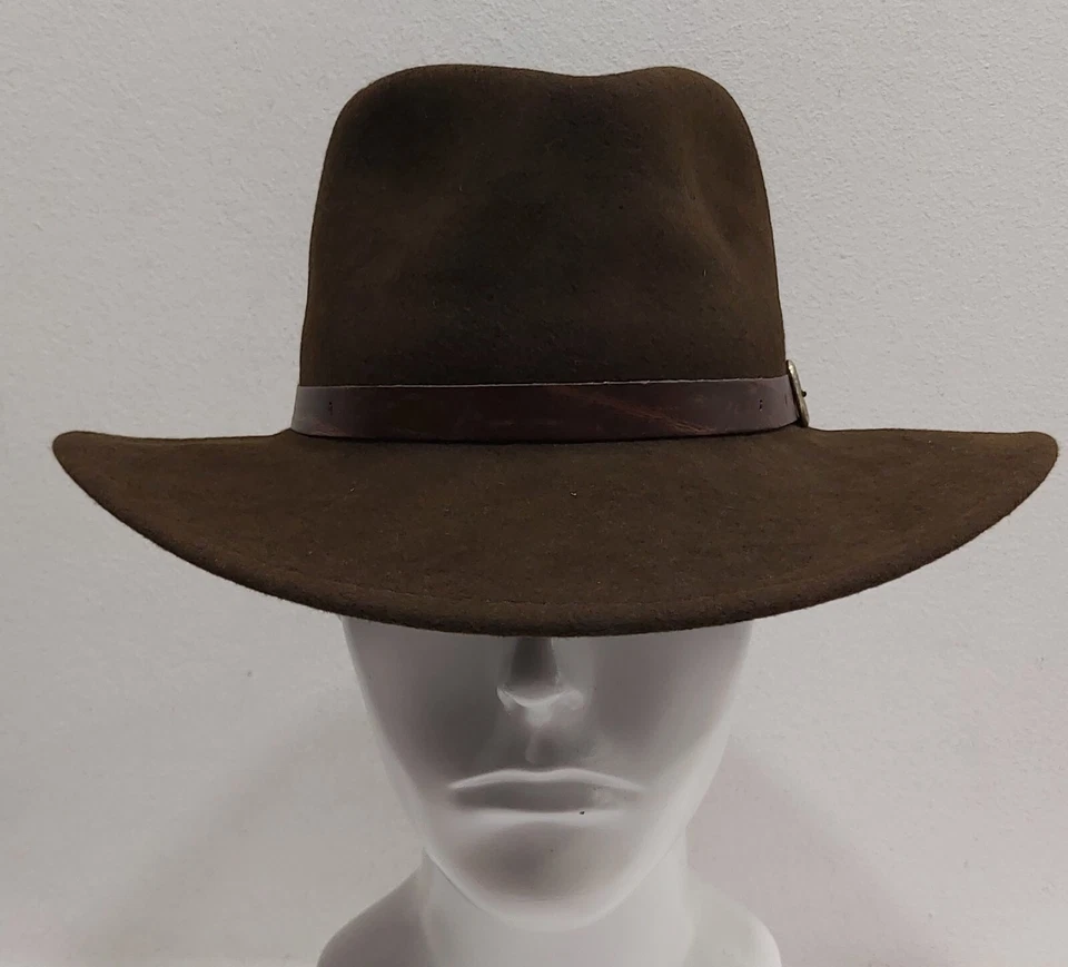 Chapeau Casual Indiana Jones En Laine Feutre Large Marron Taille 55 61 57 - Photo 2/4