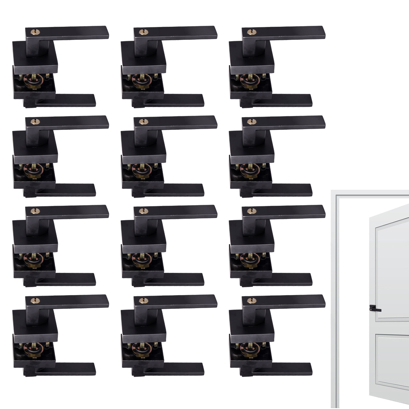 Privacy Door Handle 12PCS Matte Black Square Door Lever Interior With Keys-image