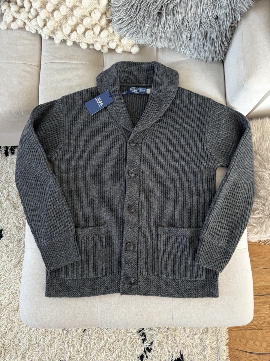 Polo Knit Cardigan Grey Polo RALPH LAUREN SHAWL CARDIGAN Waffle