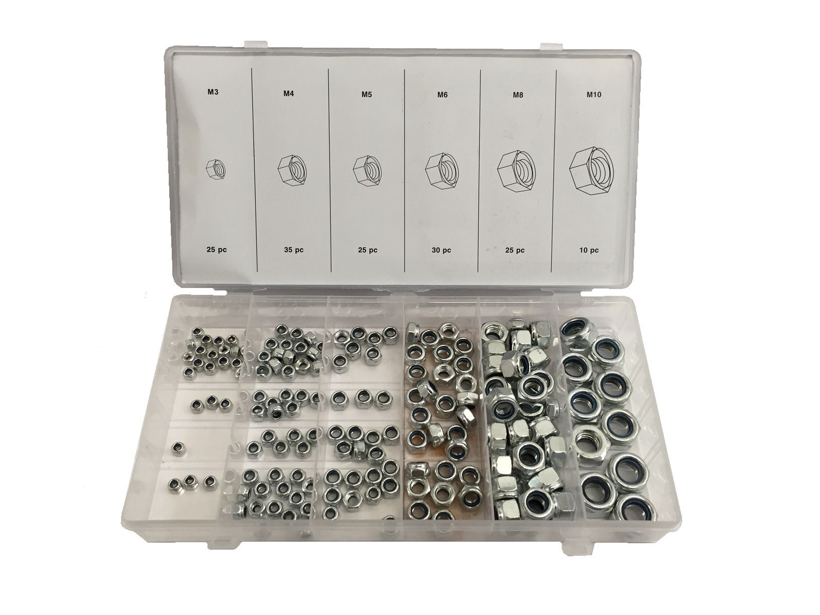 RDGTOOLS 150PC NYLOC NYLON INSERT LOCK NUT M3 - M10 METRIC GARAGE  TOOLS