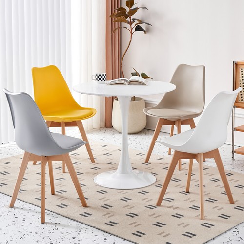 6x Sedia in polipropilene stile scandinavo con gambe in legno imbottite Beige - Foto 8 di 12