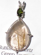 Rutilated Quartz with Green Tourmaline Pendant j2247