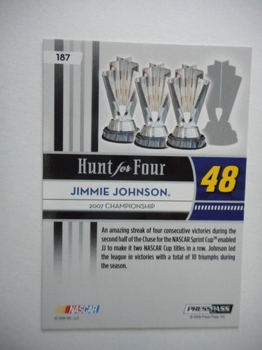 Jimmie Johnson signed 2009 PP #48 HUNT for FOUR Silver Variation Card #187 W/COA - Picture 2 of 2