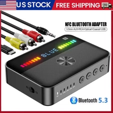 Bluetooth 5.3 Wireless Transmitter Receiver HiFi Audio Music Adapter AUX RCA NFC