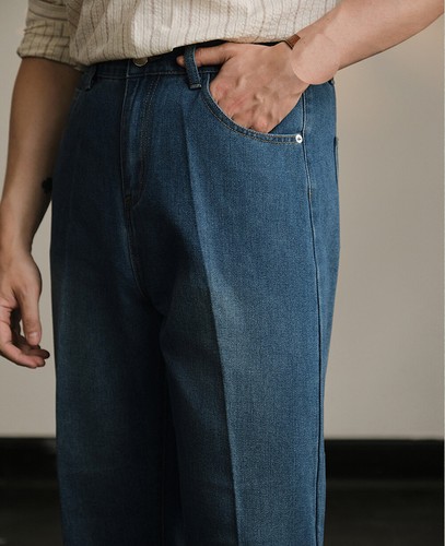 Denim Pants Men's Straight Pants Elastic Waist Trousers Vintage Casual Trousers - Picture 7 of 25