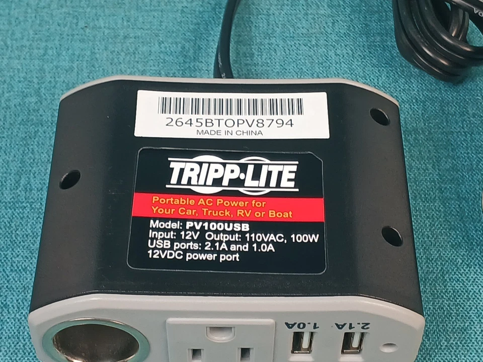 Tripp Lite Portable AC Power For Car Truck RV or Boat Input 12V 100W  #PV100USB - Image 3 of 4