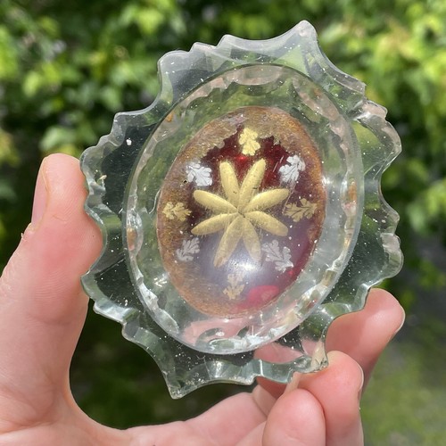 Antique Georgian 18th - Early 19th C. Cut Glass Cranberry Painted Master Salt - Bild 15 von 15