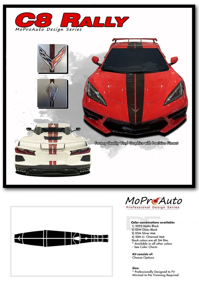 C8 RALLY 2020-2024 Chevy Corvette C8 Racing Stripes Hood Vinyl Graphic Decals Foto 2 de 4