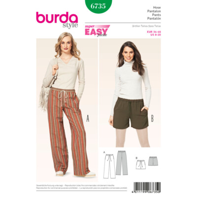 BURDA 6735 HOSE & SHORTS Schnittmuster Gr. 6 - 20 Skill: SUPER EINFACH