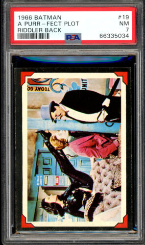 1966 Topps EE. UU. BATMAN Riddler Back #19 ronroneo trama perfecta gato mujer PSA 7 casi nuevo tarjeta - Imagen 1 de 2