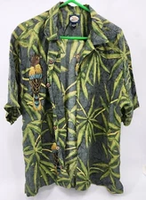 Tommy Bahama Men Linen Shirt Blue Green Tropical Leaves Size L Large