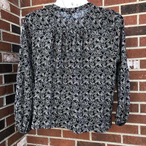 Lucky Brand Womens Elastic Wrist Button Down Shirt Black Floral Print 2X/20 - Picture 4 of 5