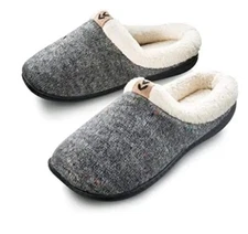 Womens Grey Tweed Sherpa Lined Slide Slippers Size 8.5 - 9 Roxoni