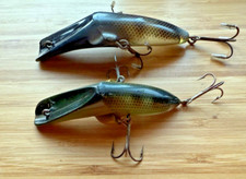 Vintage Mercoy Mercury Minnows-Two-3" & 4 1/2"-Dark Green-Rattles-VG