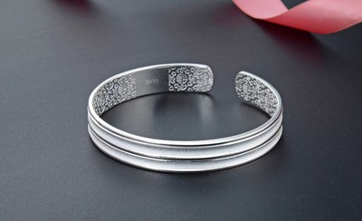 B22 Armlet Bracelet outside Grooves inside Ornaments Fine Silver 999
