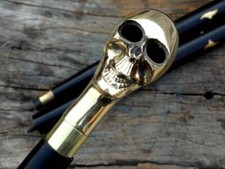 Solid Brass Skull Design Head Handle Vintage Walking Wooden Stick Handmade Cane
