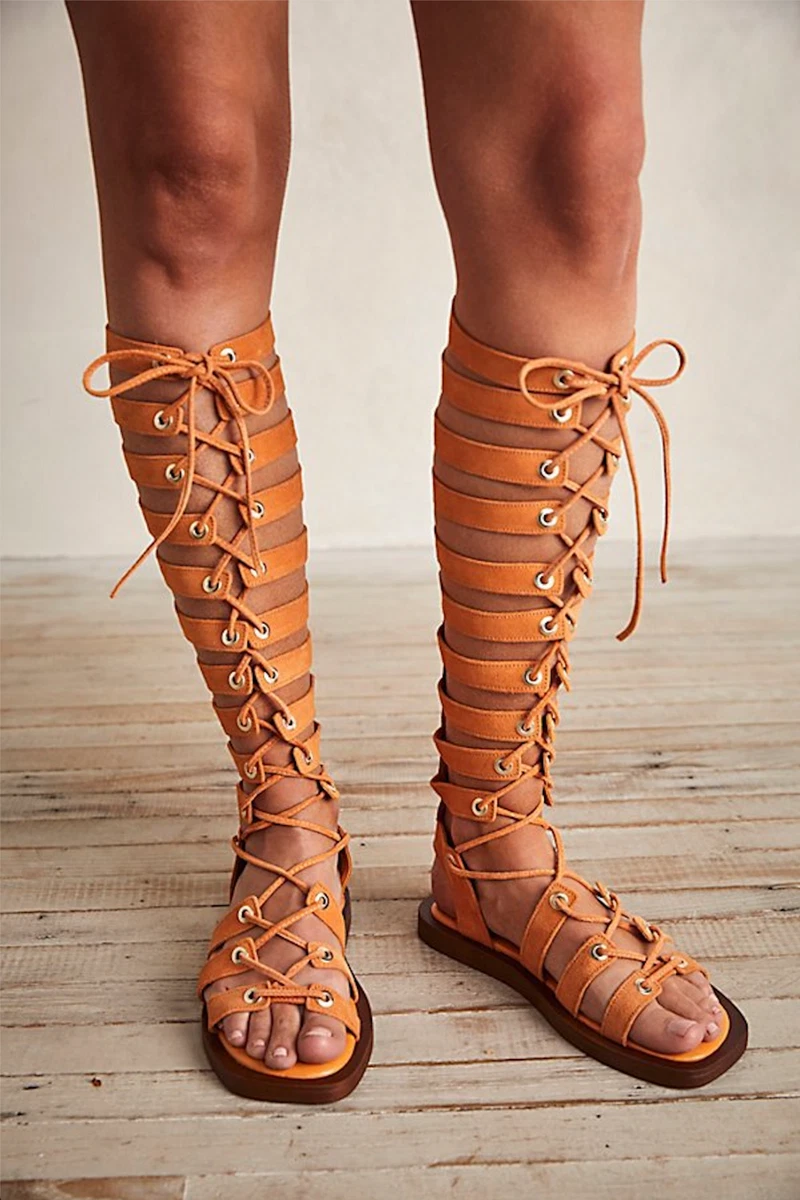 New Free People Sun Chaser Tall Gladiator Sandals Size 10 MSRP 178 Orange