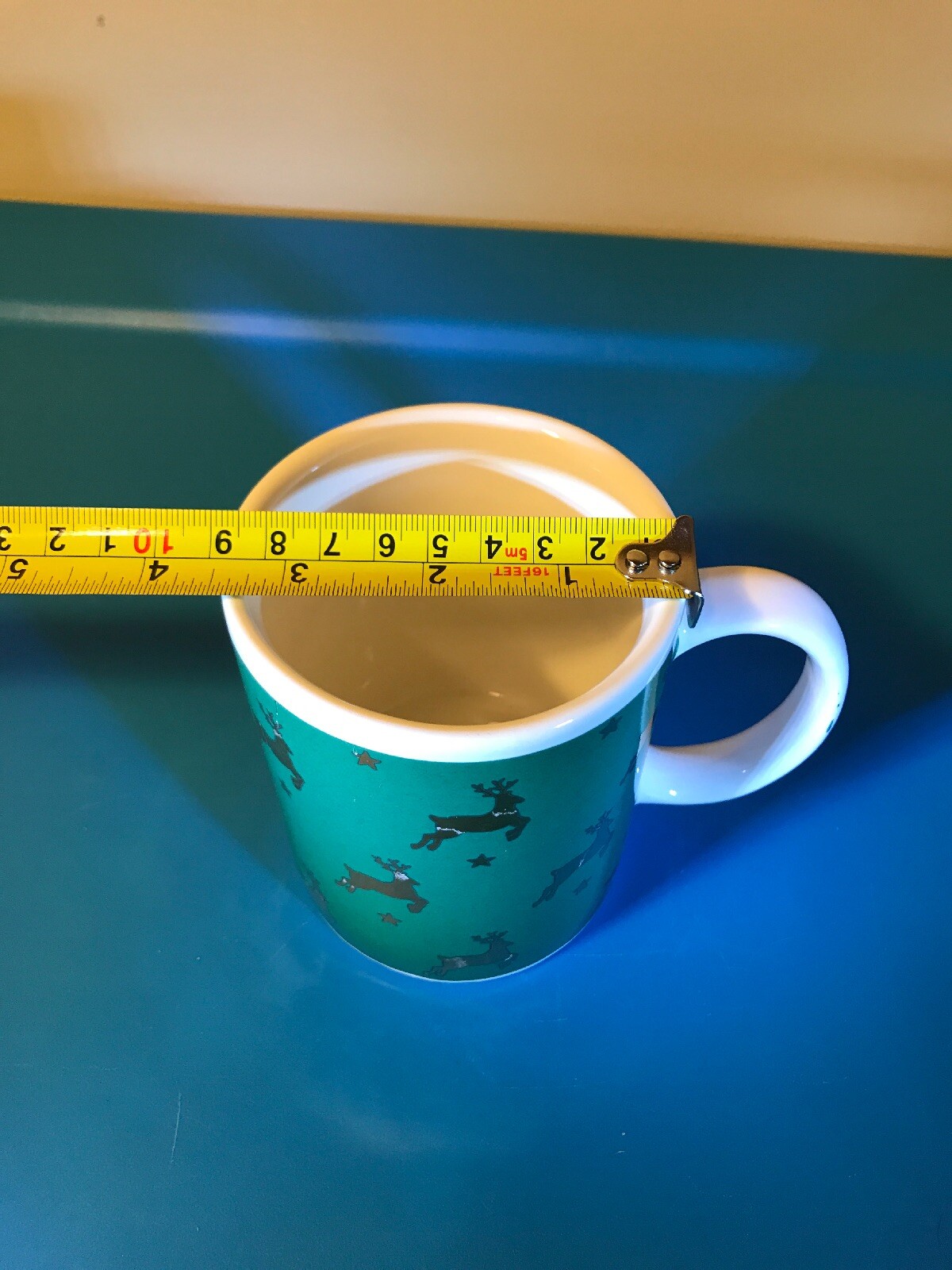 Sanyei Reindeer Christmas Coffee - Tea Mug - Green & Gold