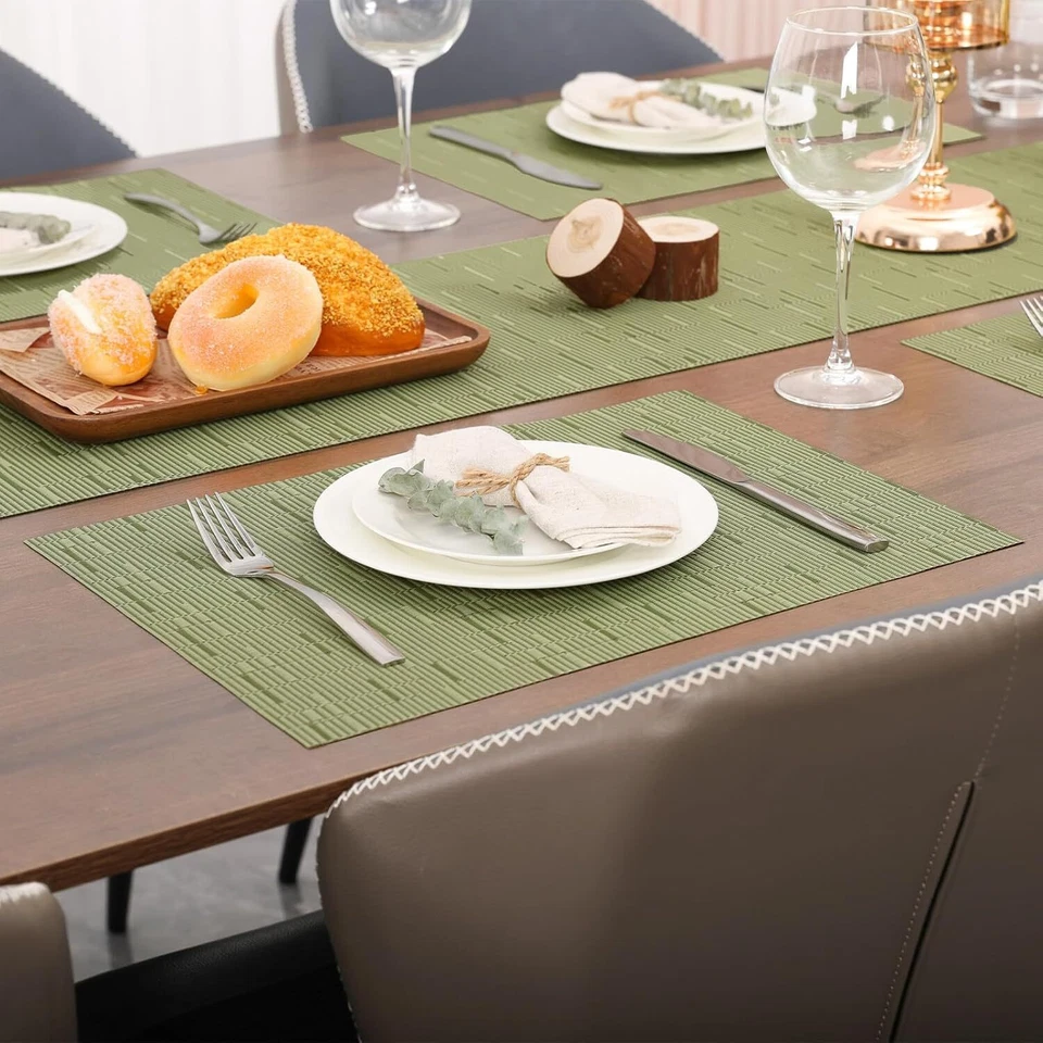 Conjunto de 8 placemats de tecido de vinil, antiderrapante lavável para mesa de jantar (verde) - Imagem 4 de 4