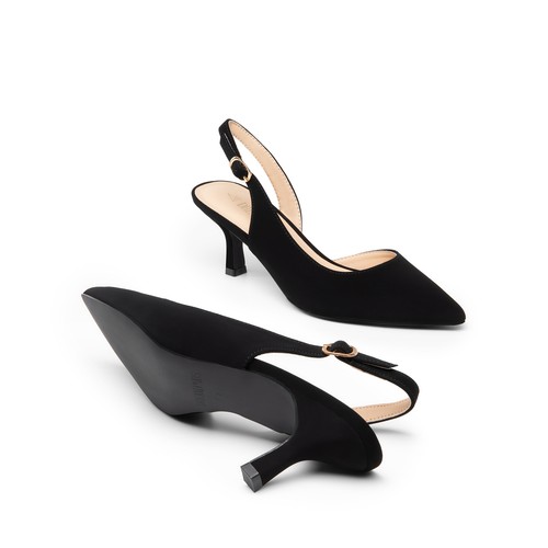 Women Slip On Slingback Pumps Low Kitten Heel Pointed Toe Dress Pump Shoes - Picture 7 of 44