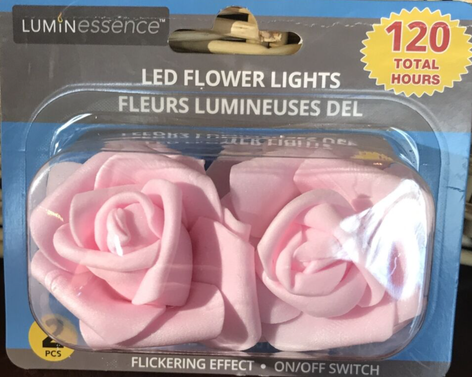 LED Pink Rose Flower Lights W On/Off Switch/Flickering Effect-1pk