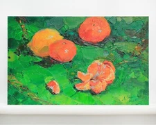 Tangerine still life painting IMPRESSIONISM original Oil panel by A. Onipchenko