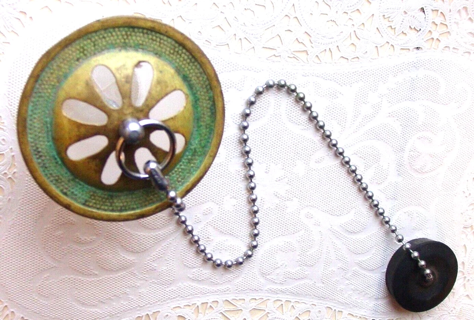 古董爪脚浴缸镍黄铜溢流屏幕和头链排水塞塞 — 第 4/4 张图片