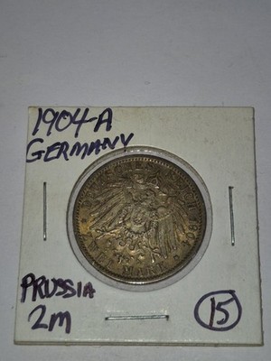 GERMAN 2 Mark 1904 A PRUSSIA EMPIRE KAISER WILHELM II 90% Silver Coin WW1 F2