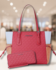 Michael Kors Voyager Women Large Logo Tote Bag+Continental Wallet Combo Hibiscus