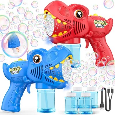 2 Pack Rechargeable Bubble Machine Gun Toys Colorful Lights Kids Gift Red Blue