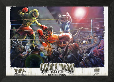 Boxen Dinosaurier aufeinandertreffen gerahmtes Wandbild Poster Leinwanddruck Bild