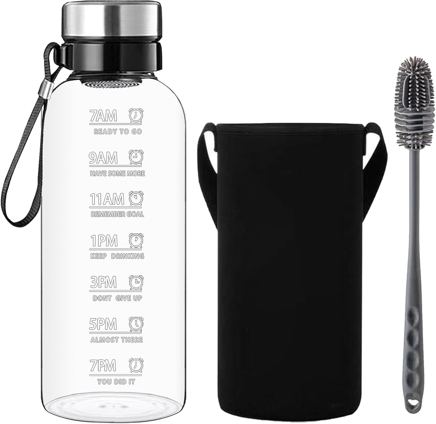 Glass Water Bottle 2 Litre - 2l Large Borosilicate Wide Mouth Glass Drinking Bo