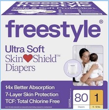 Free Style Hyper Absorbent Ultra Soft TCF Premium Diapers, Size 1, 80 Count