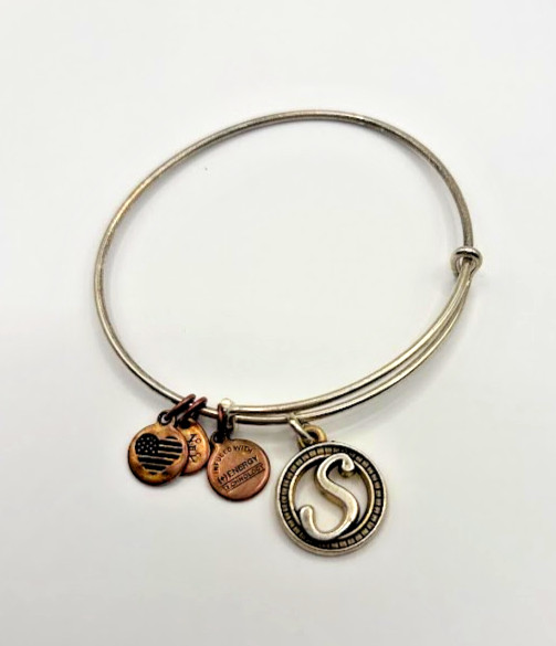 Alex and Ani Two Toned Silver and Gold Letter S Stackable Charm Bracelet