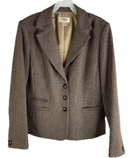 Vintage Y2K Womens 8 Wool Houndstooth Plaid Blazer Jacket Professional Classy