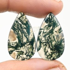 18.70Cts Natural Moss Agate Cabochon loose Gemstone Pear Pair 13x23x3mm