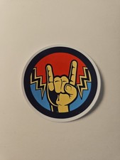 Rock N Roll Laptop Sticker / Blue & Red Circular Devil Horns Decal 