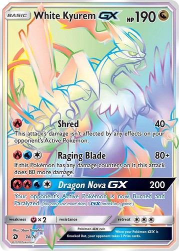 White Kyurem GX - 74/70 - Pokemon Dragon Majesty Sun & Moon Secret Rare Card LP