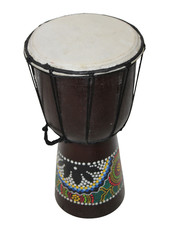 DJEMBE DRUM BONGO CONGO 12" HAND CARVED PAINT AFRICAN ABORIGINAL WOOD
