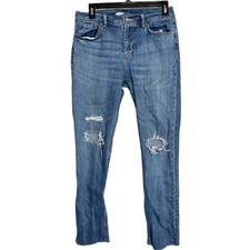 Old Navy Boyfriend Jeans Womens Size 4 Blue Denim Raw Hem Mid Rise Cotton Blend