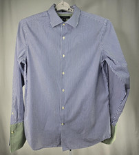 Banana Republic Fitted Shirt Mens 16- 16.5 L Blue Stripe French Cuffs Sleeve