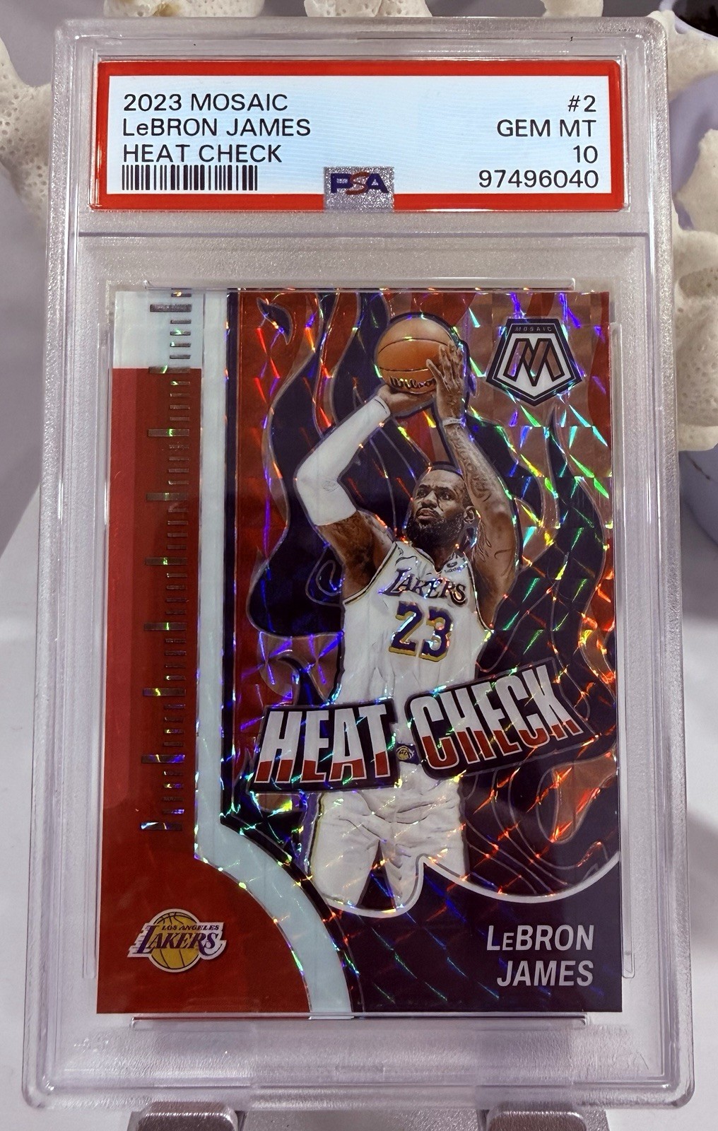 2023-24 LeBron James Mosaic Heat Check PSA 10 Gem Mint Pop 22