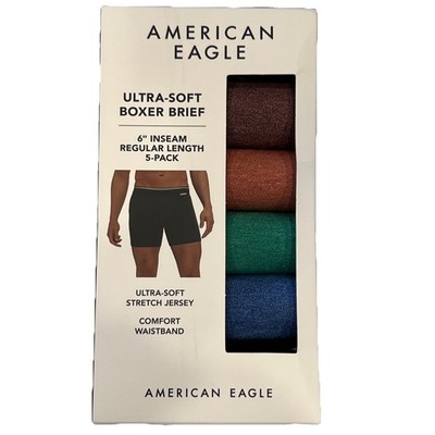 NWT AMERICAN EAGLE 5 Pack 6''Ultra Soft Boxer Brief Sz XL Red Blue Green #30