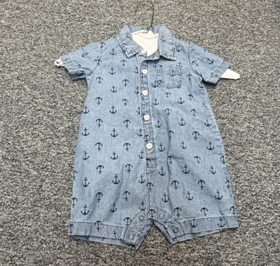 Carter's 12M Cotton Denim Short Sleeve Anchor Nautical Collared Romper