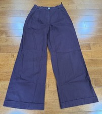 Vintage Chanel Burgundy Purple 100 Cotton Wide Leg High Waist Pants Sz. 38 6