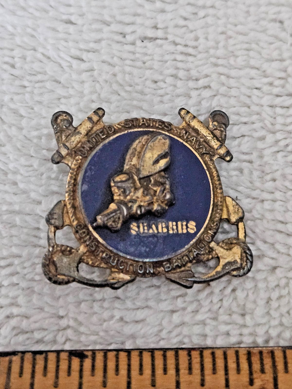 US WW2 USN Navy SeaBees CB Sterling Enamel Pin - Metal Arts Co. MACO. ROCH. N.Y.