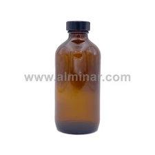 Boston Round 8 oz Amber Glass Bottles With Poly Cone Lined Black Caps