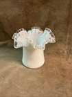 Circa 1940S Fenton Art Glass Silver Crest Ruffled Crimped Hat Shaped Vase