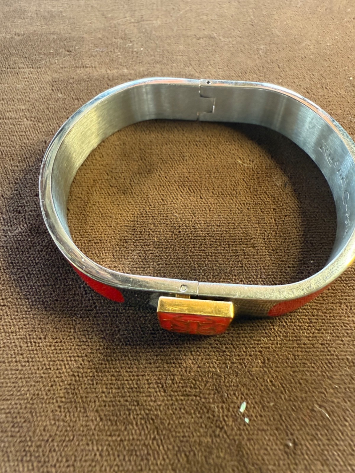 RUSTIC CUFF BANGLE BRACELET RED ENAMEL. RETIRED - image 2