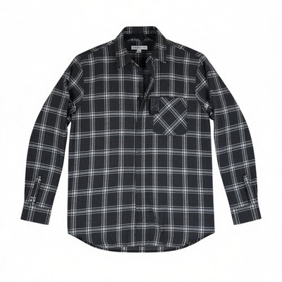 AND NOW THIS Men's Flannel Shirt Plaid Button Up Long Sleeve, Grey, Size M, NWT